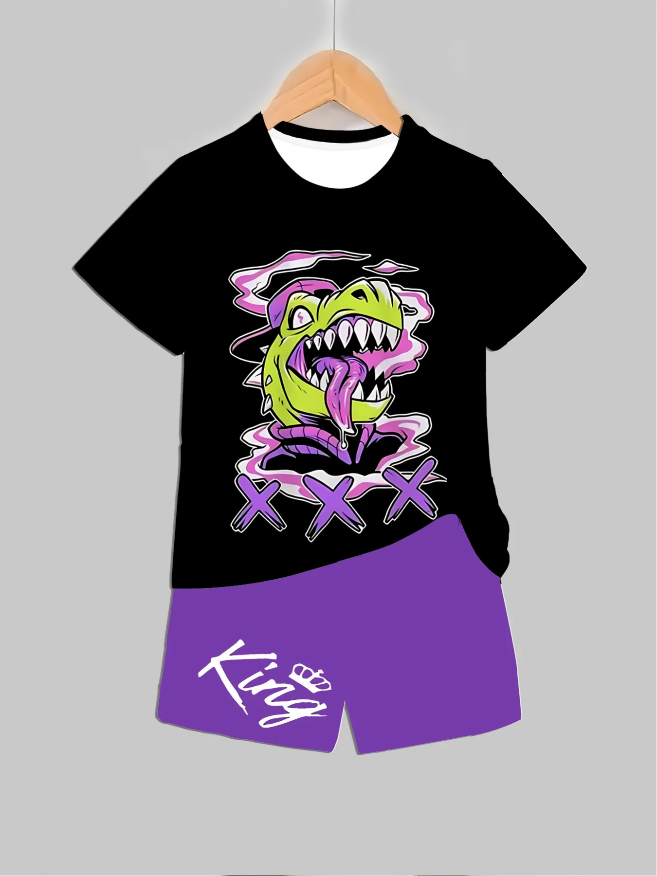 Summer Clothing Girls - Neue Dinosaurier-bedruckte Outfits, Tops + Shorts,