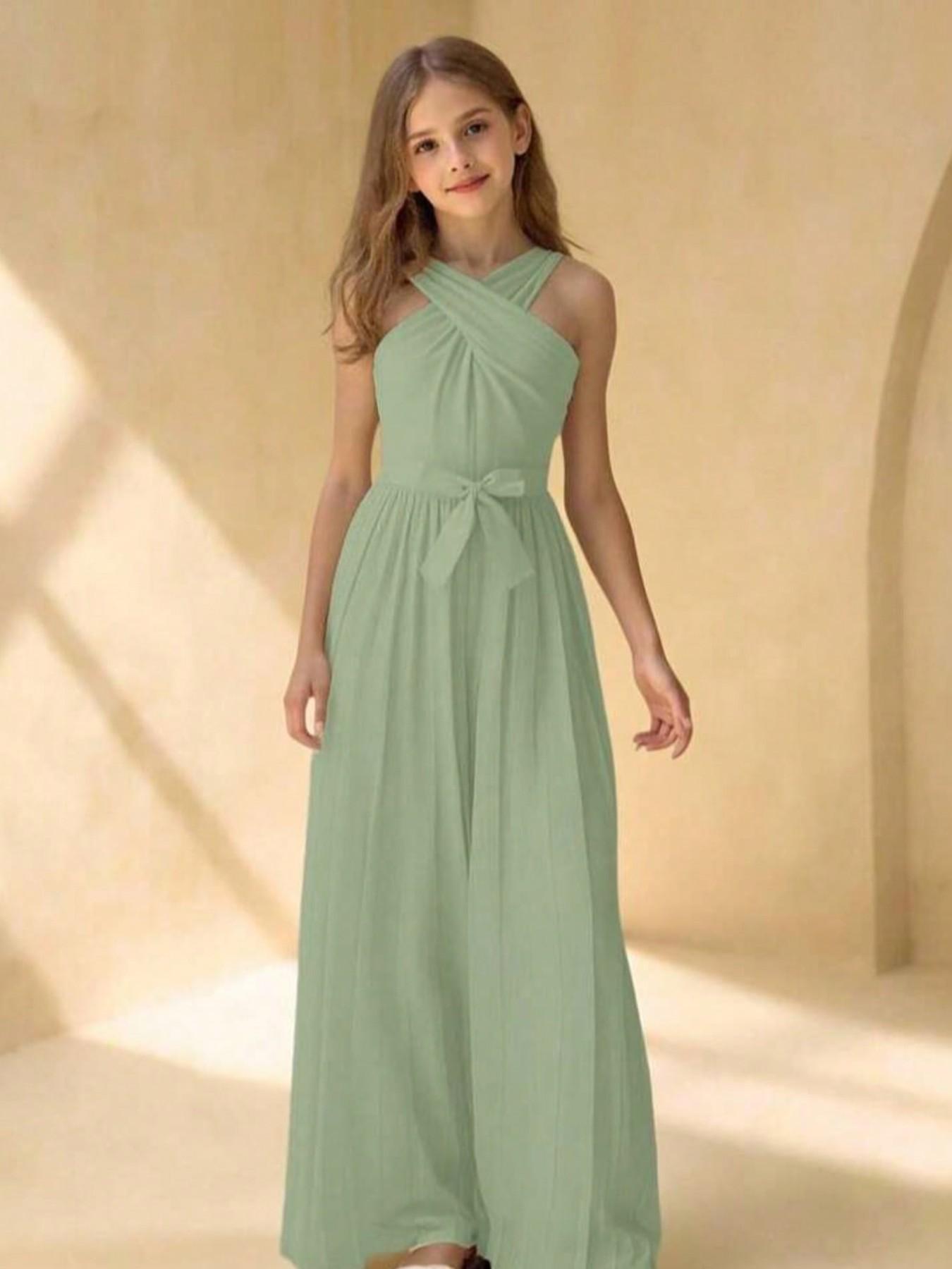 Summer Clothing For Teen Girls - Eleganter ärmelloser Jumpsuit mit Kreuzhalsausschnitt, gerafftem