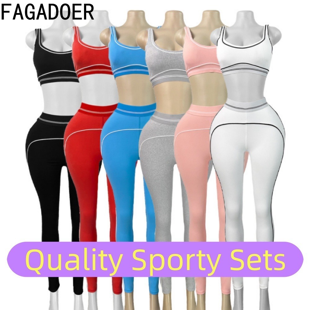 Quality Summer Clothing For Women - FAGADOER Modische Patchwork-Sportsets in hoher Qualität