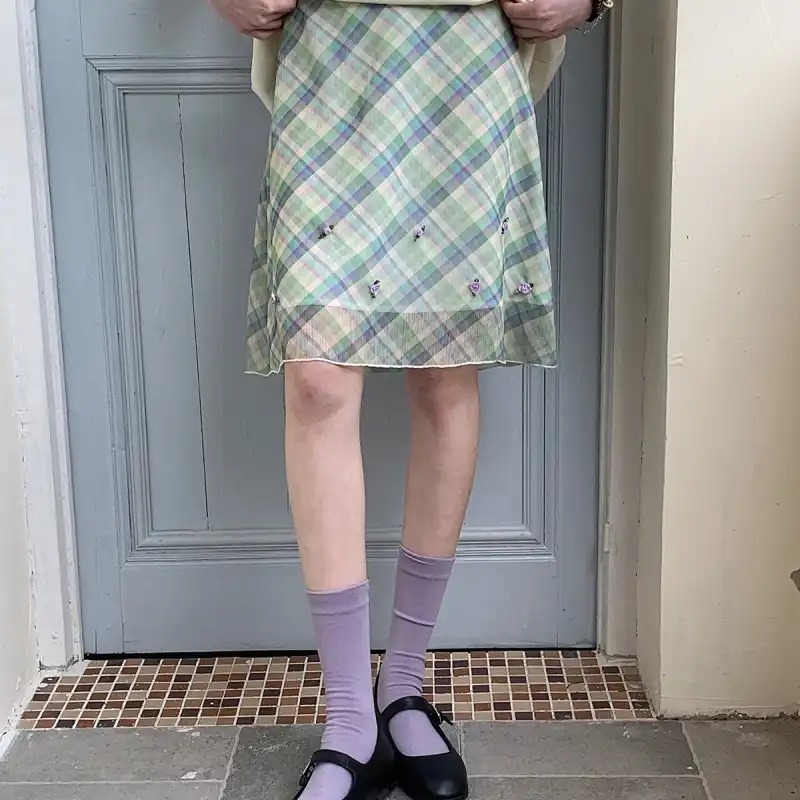 Summer Rose Clothing - Prairie-Chic Karierte Röcke in Kontrastfarben Damenkleidung