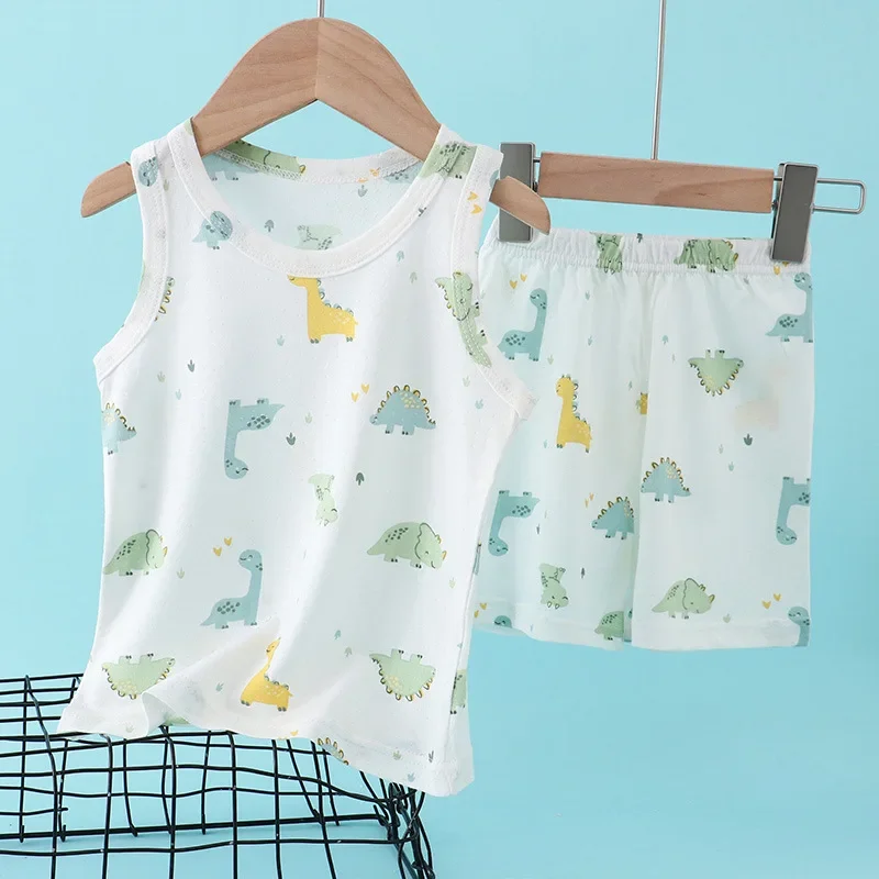 Summer Clothing Baby Boy - Kinder Bambus-Baumwoll-Weste-Set Sommer Dünne Ärmellose Kleidung