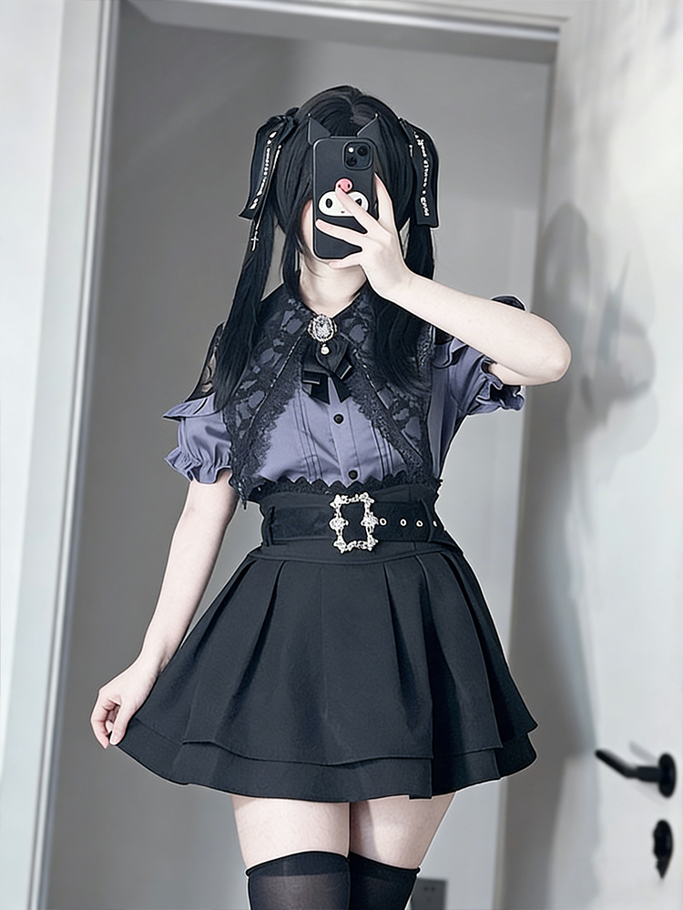 Summer Goth Clothing - Gothic-Stil Schulterfreies Hemd und Hochtaillierter Rock