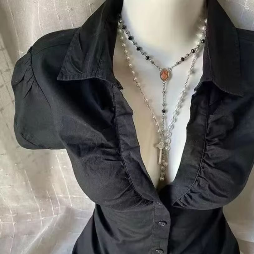 Summer Goth Clothing - Damen Y2K Grunge Bluse Gothic Kurzarm