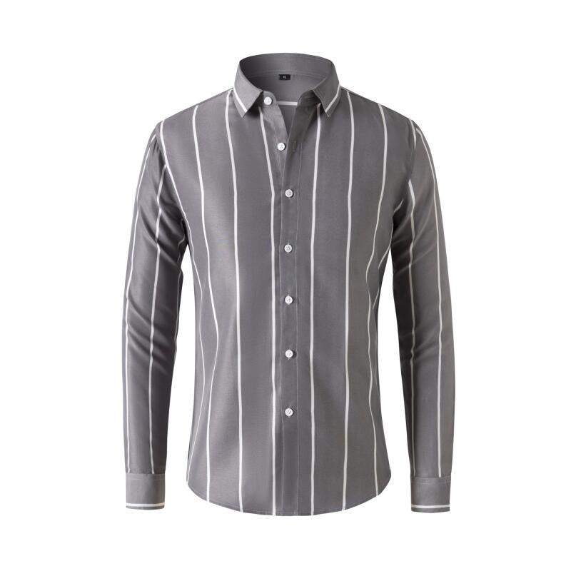 Summer Clothing Dress - Herren Gestreiftes Hemd Langarm Slim Fit