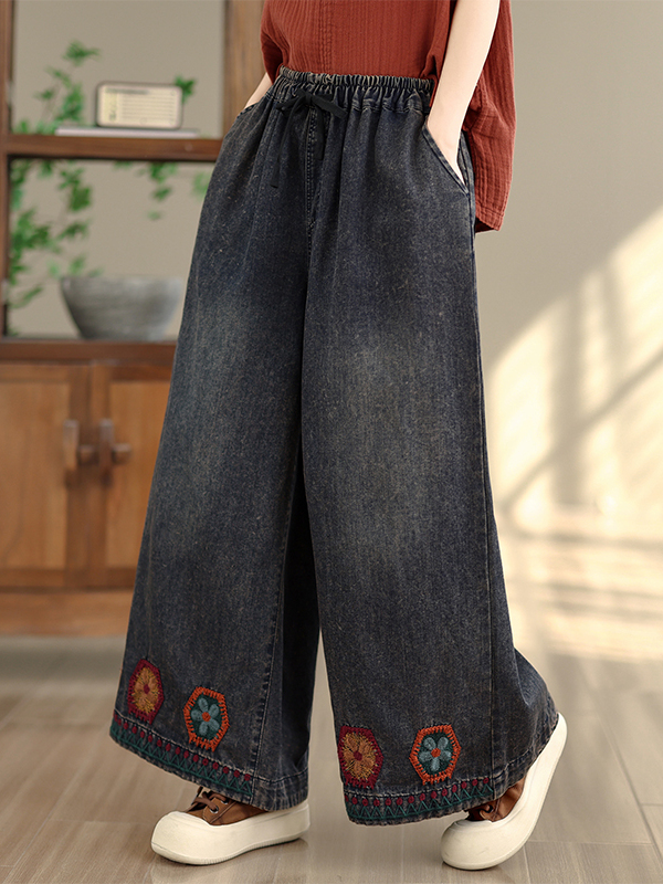 Summer Clothing Label - Retro Washed Jeans mit Stickerei, gerade
