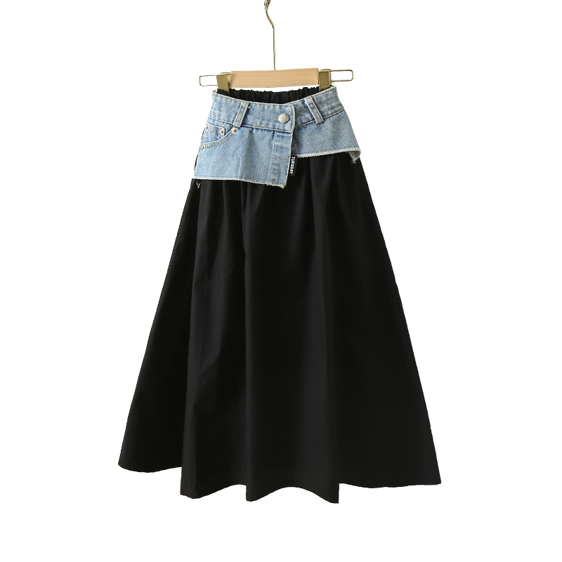 Summer Clothing For Teen Girls - Koreanische Kind Lange Patchwork Denim Rock