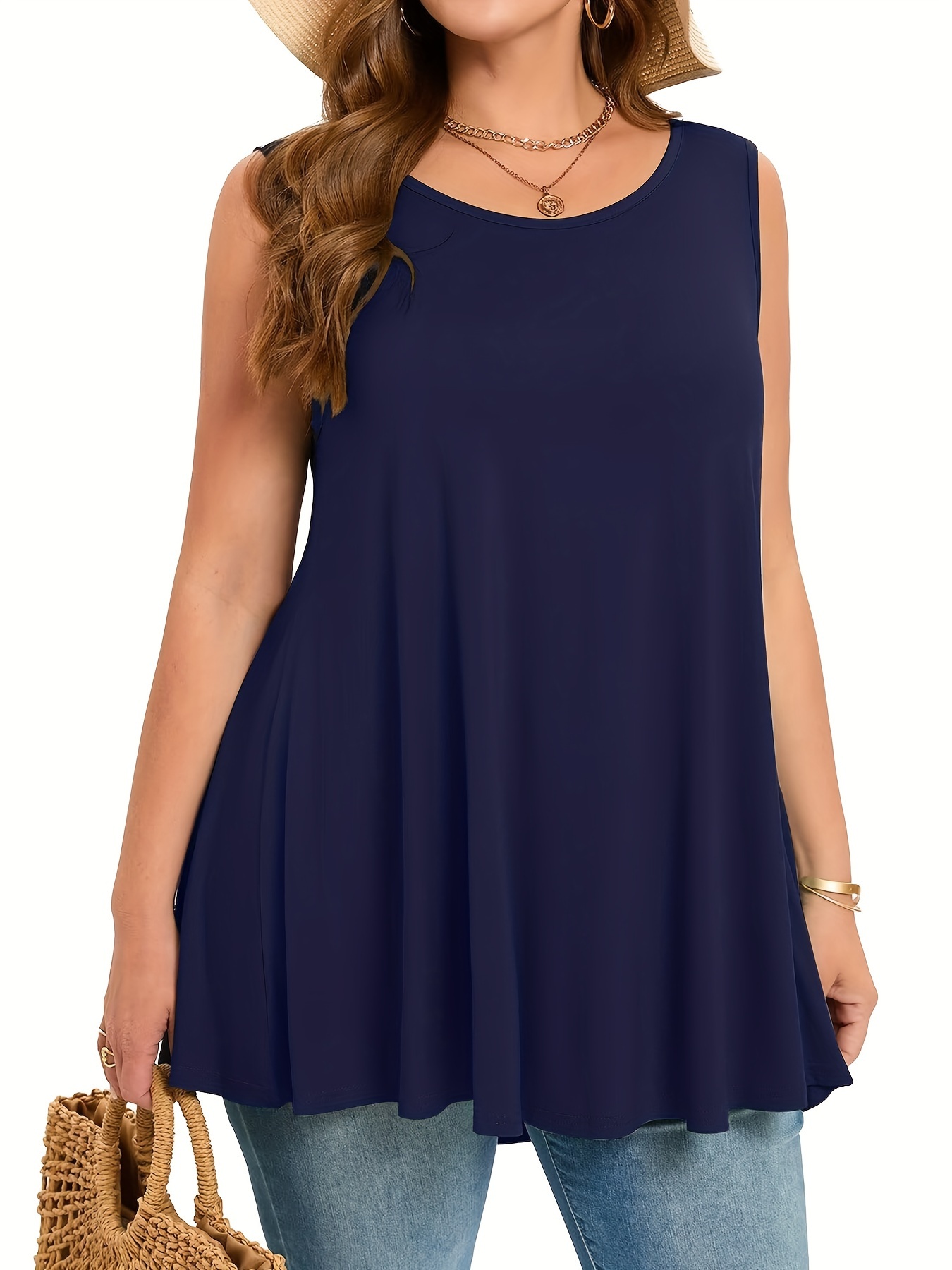 Einfaches, solides Tanktop in  – Summer Clothing For Plus Size Women Bewertung und Preis