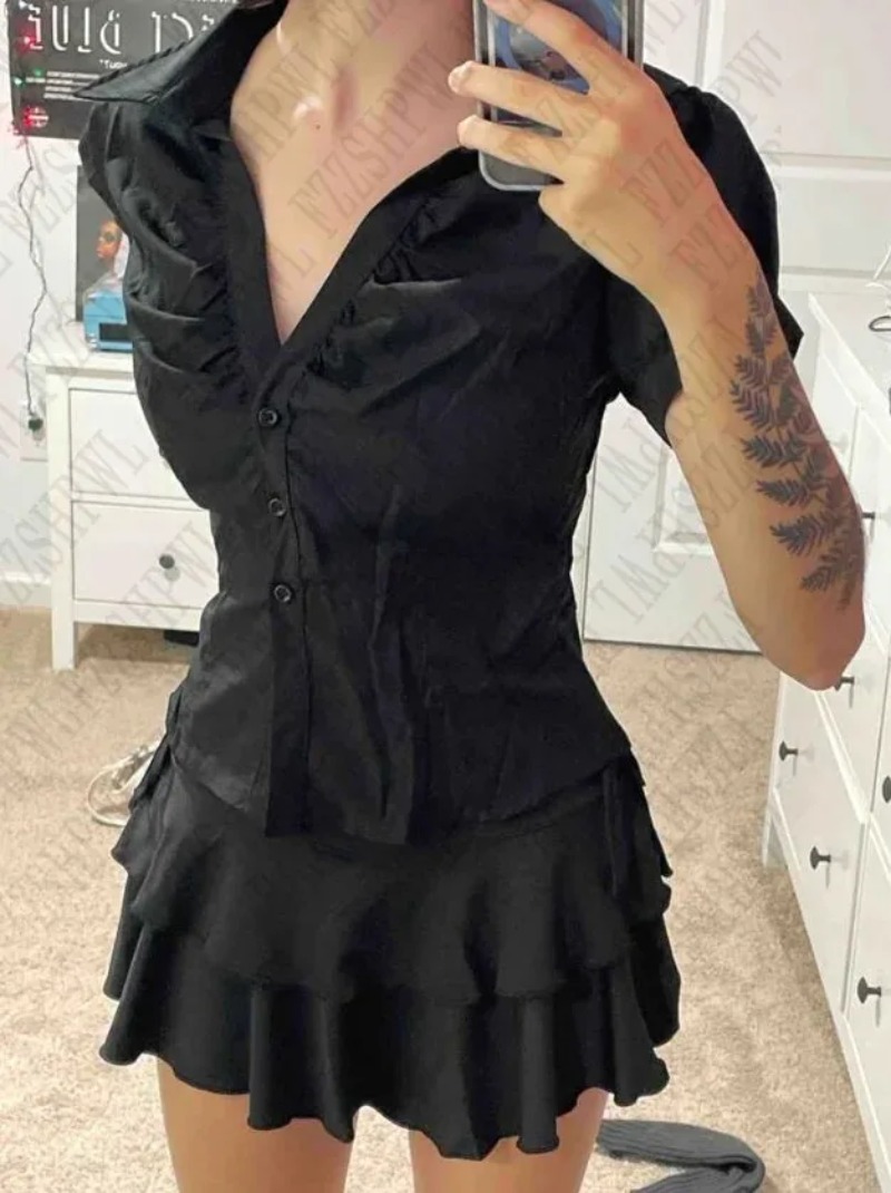 Damen Y2K Grunge Bluse Gothic  – Summer Goth Clothing Bewertung und Preis