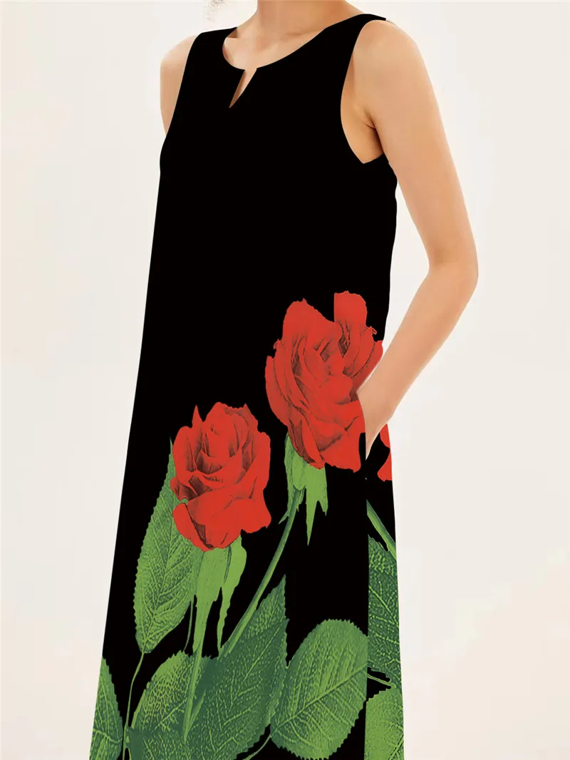 Rote Rose Druck Langes Kleid F – Summer Rose Clothing Bewertung und Preis