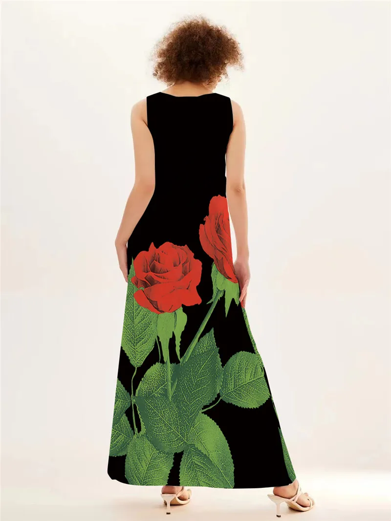Rote Rose Druck Langes Kleid F – Summer Rose Clothing Bewertung und Preis