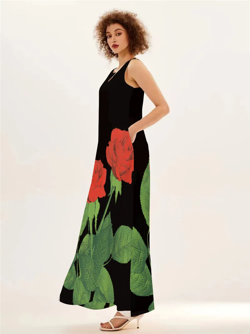 Rote Rose Druck Langes Kleid F – Summer Rose Clothing Bewertung und Preis