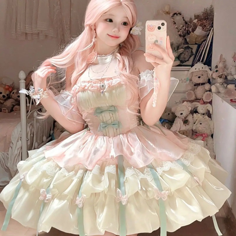 Kawaii Bogen Spitze Lolita Kle – Summer Japanese Clothing Bewertung und Preis