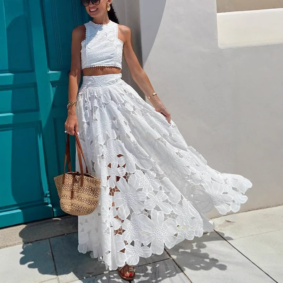 Damen Weißes Blumen-Spitzen-St – Summer Clothing Accessories Bewertung und Preis