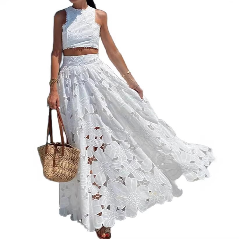 Damen Weißes Blumen-Spitzen-St – Summer Clothing Accessories Bewertung und Preis